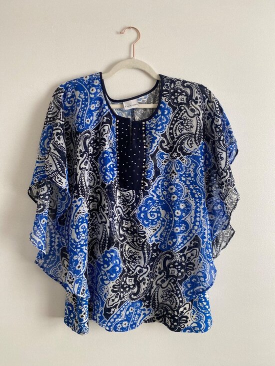 Kim Rogers Tops - Kim Rogers Women's Blue & Black Paisley Tank with Sheer Overlay Blouse Size L